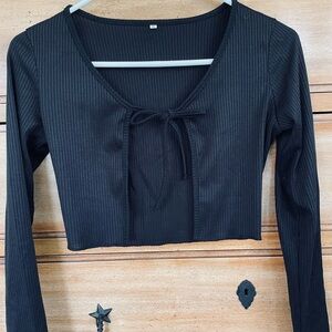 Black Cropped Tie Front Cardigan, Size Small